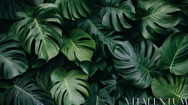 Lush monstera foliage pattern in deep tropical greens.