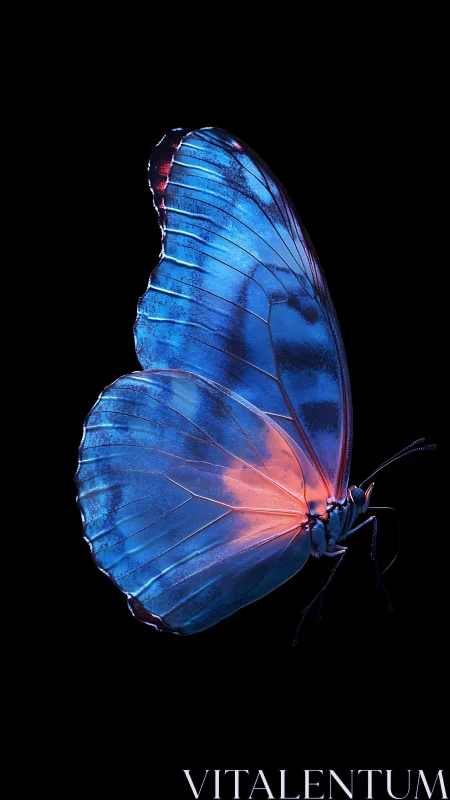 Photorealistic blue butterfly profile with neon wing glow.