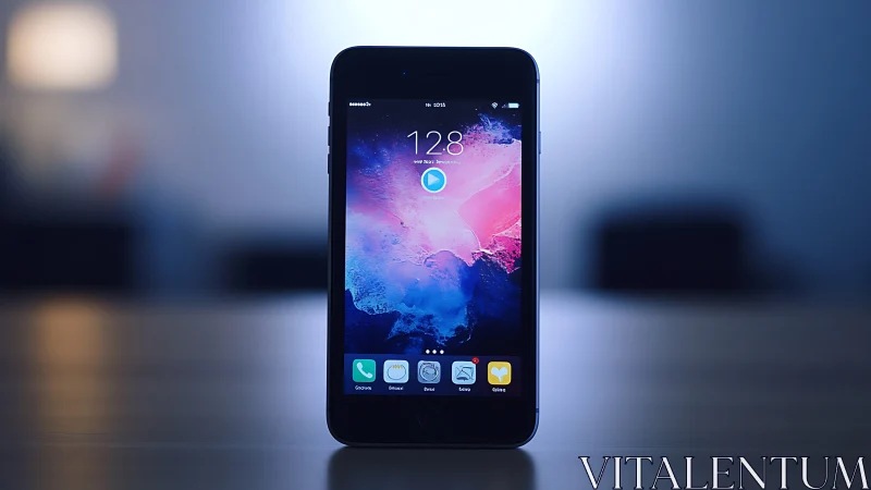 Smartphone displaying vibrant gradient wallpaper with app icons