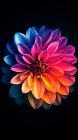 Vibrant Gradient Dahlia Blooming Against Darkness