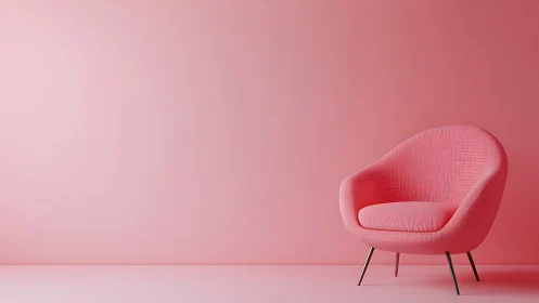 Pink modern armchair in minimal pastel interior scene.