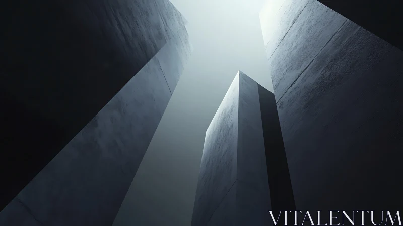 Architectural structures photographed from below against overcast sky.