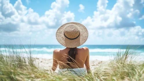 Straw hat daydream leans into sea breeze and rolling clouds
