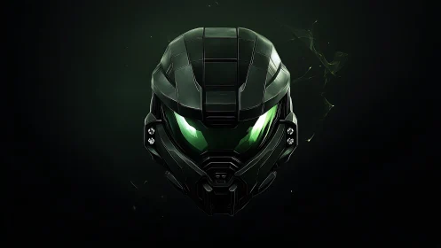 Armored cyber helmet with neon visor rendered in dark 3D