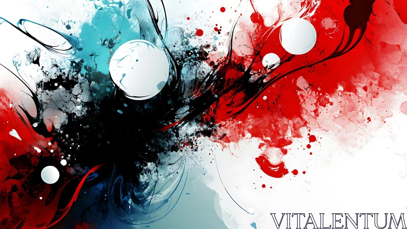 Abstract face with red and blue splashes in digital ink style.