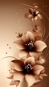 Sepia Botanical Elegance with Flowing Petals.