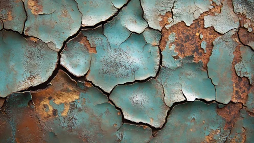 Weathered Blue Paint Texture with Cracks and Rust, Abstract Style.