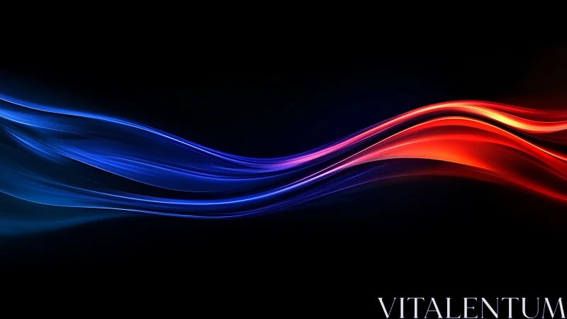 Digital painting of red and blue luminous waveforms on black.