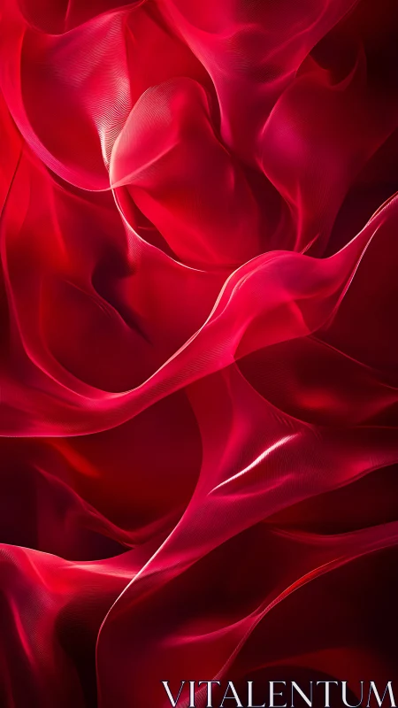 Crimson translucent waves forming flowing abstract fabric field.