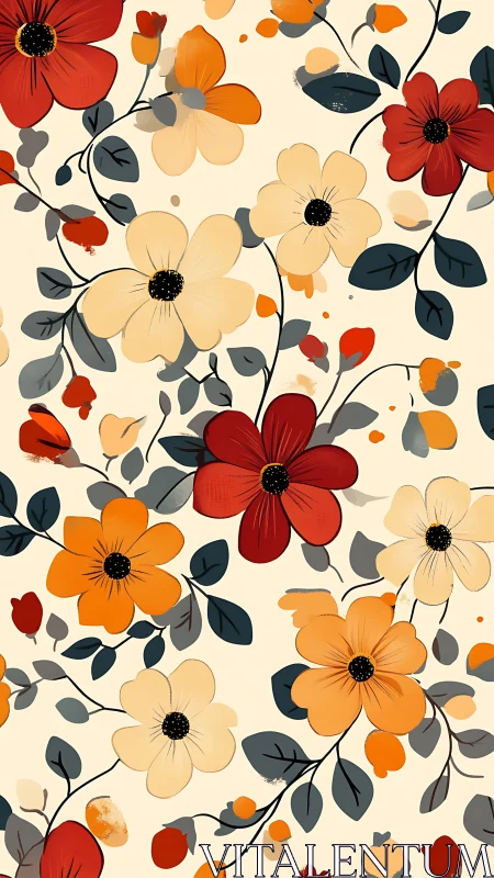 Blossoms in Warm Tones Dance Across Cream.