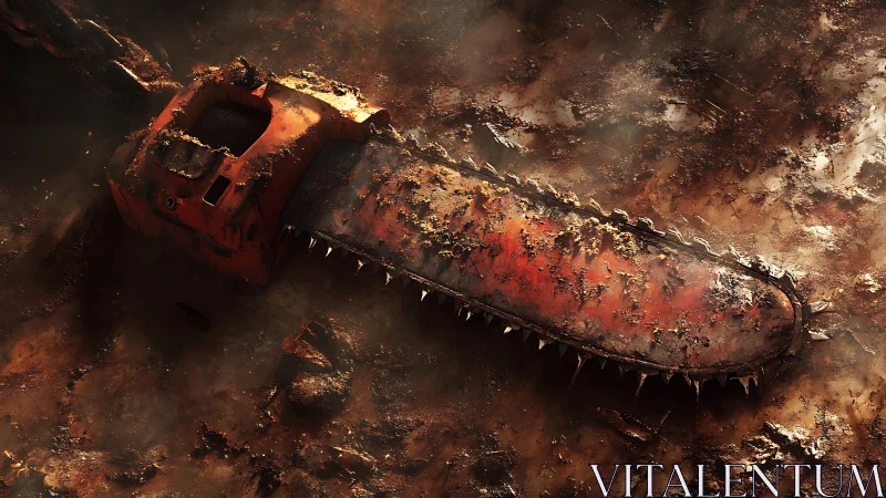 Rust-bitten chainsaw dreaming in a smoke-choked wasteland.