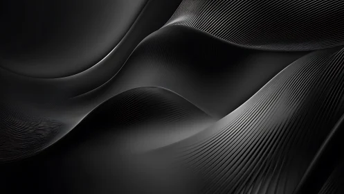 Black metallic waves with ribbed abstract surface motion.
