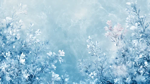 Ethereal Blue Flowers Bloom in Dreamy Hazy Landscape