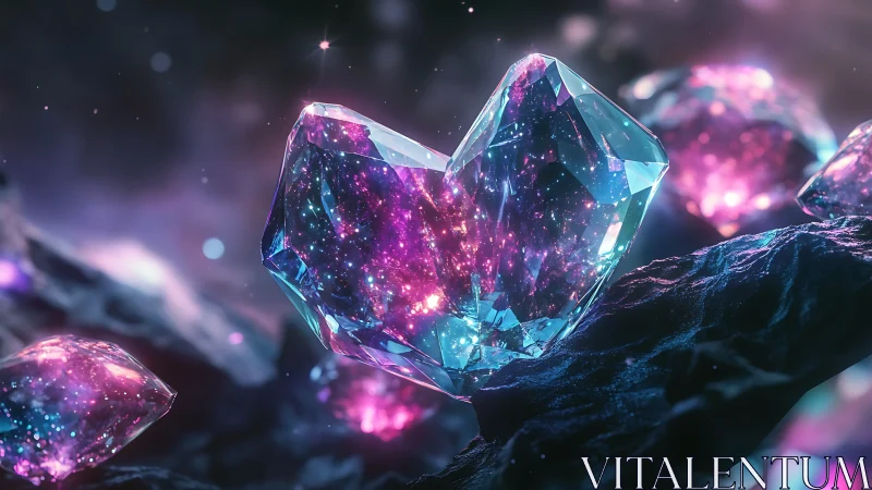 Stellar heart crystal resting on luminous cosmic ore.