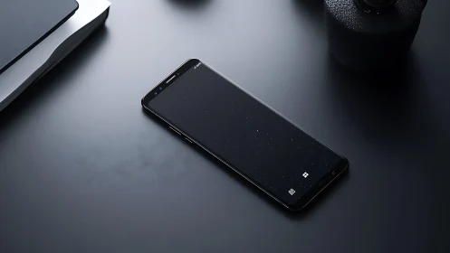 Minimalist Smartphone Tableau with Geometric Desktop Objects.