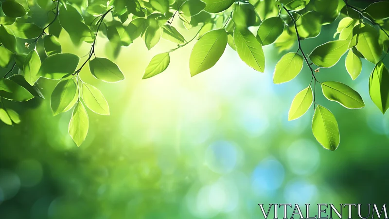 Sunlit green leaves form a tranquil natural canopy overhead