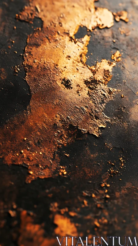 Corroded metallic surface reveals warm oxidized patina in macro view