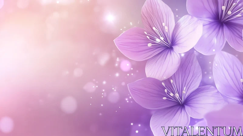 Translucent Violet Petals with Bokeh Light Particles and Gradient Atmospheric Blur.
