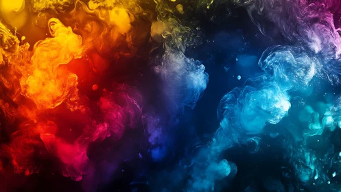 Chromatic nebula clouds colliding in luminous liquid space.