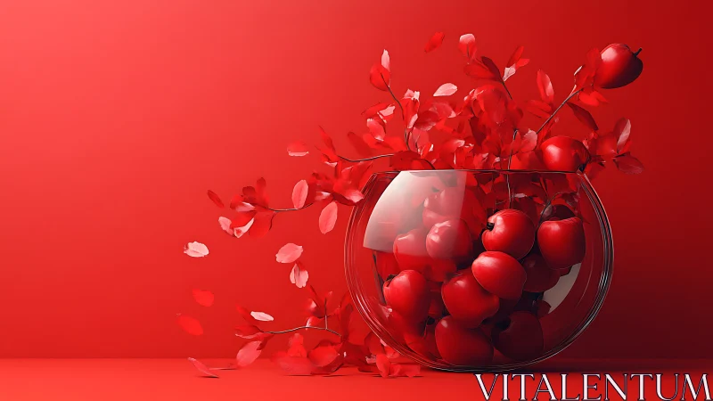 Crimson apples and leaves glowing in a glass bowl of warmth.