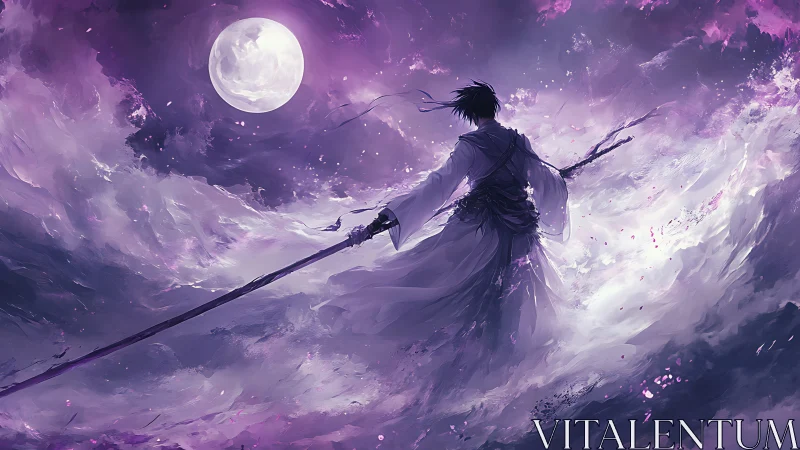 Moonlit storm warrior walking the violet astral tide.