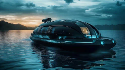 Midnight ocean cruiser glides like a luminous glass comet