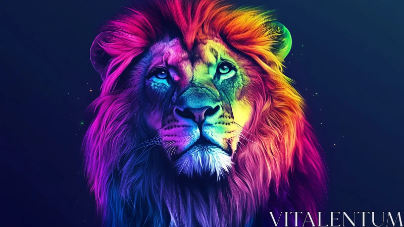 Neon gradient lion portrait in luminous digital painting style.