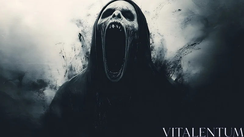 Spectral wraith silhouette with gaping maw in desaturated fog.