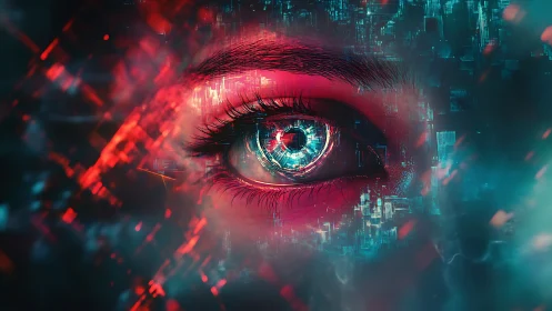 Cyber dreamer’s gaze into a glowing electric cityscape.