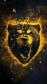 Roaring bear head rendered in high contrast yellow splatter
