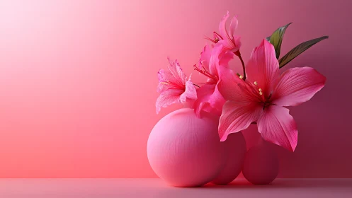 Pink Amaryllis Spheres: Monochromatic 3D Floral Still Life Composition