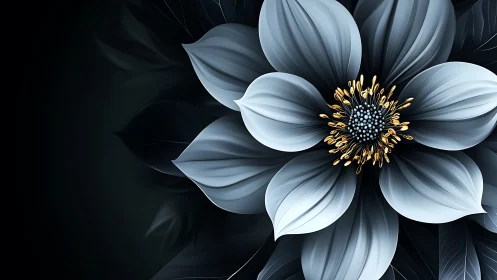 Luminous flower with glacial petals and gold stamen center.