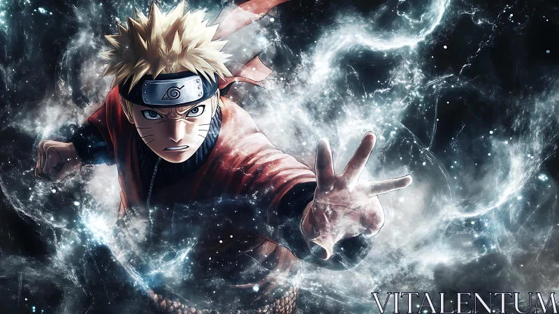 Animated figure extends hand within dynamic energy field