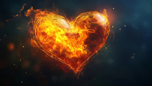 Incandescent Heart Form with Pyrolytic Flame Dynamics and Luminous Particulate Emission.