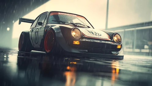 Rain-soaked race classic waits on a glowing wet track.