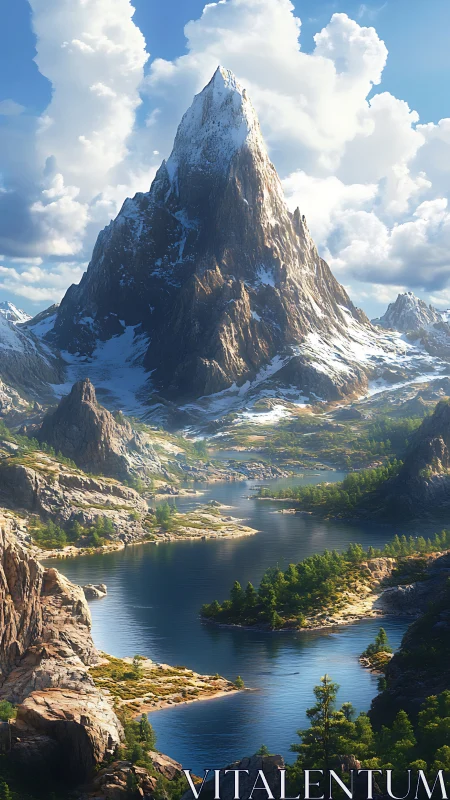 Glacial spire above tectonically carved alpine lake system.