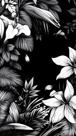 Black and White Floral Composition on Dark Background.