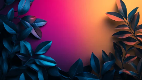 Neon dusk foliage framing a glowing tropical twilight core.