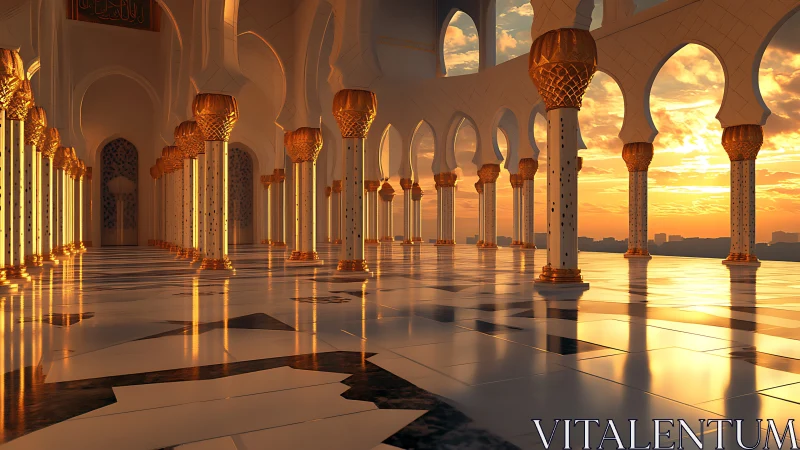 Golden colonnade drinking the last fire of a desert sunset.