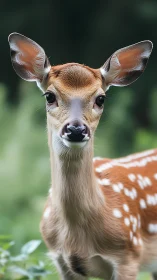 Juvenile spotted deer in sharp frontal wildlife portrait