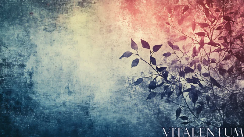 Grunge duotone foliage silhouette overlays textured gradient field