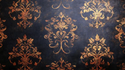 Golden damask flourishes bring warm elegance to dark walls