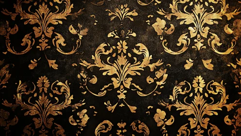 Baroque gold damask pattern on distressed dark background