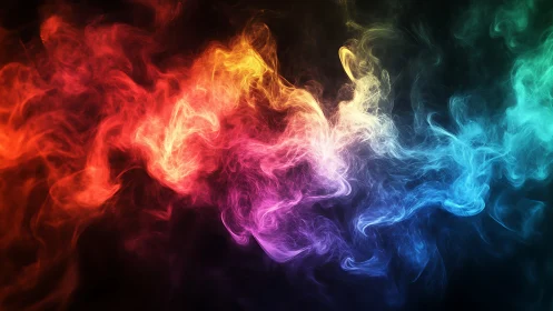 Colorful gradient smoke waves on dark abstract background.