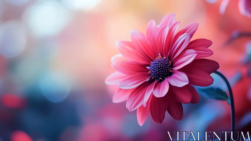 Pink Dahlia Bloom Against Soft Bokeh Background.