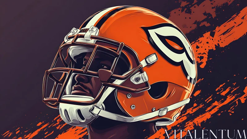 Profile portrait of football player in stylized orange helmet