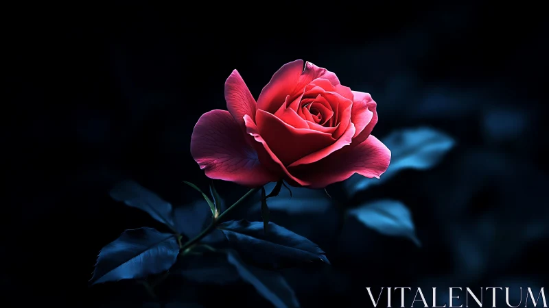 Glowing Rose Blooms Against Midnight Blue Background