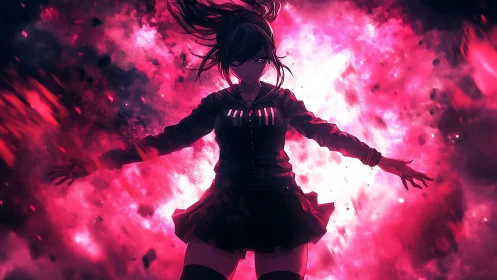 Midnight pyro girl bends cosmic fire into ruthless grace