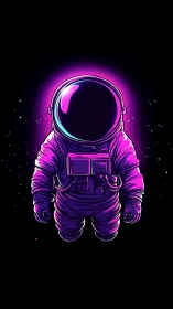 Neon-lit space explorer drifting in a glowing cosmic void.
