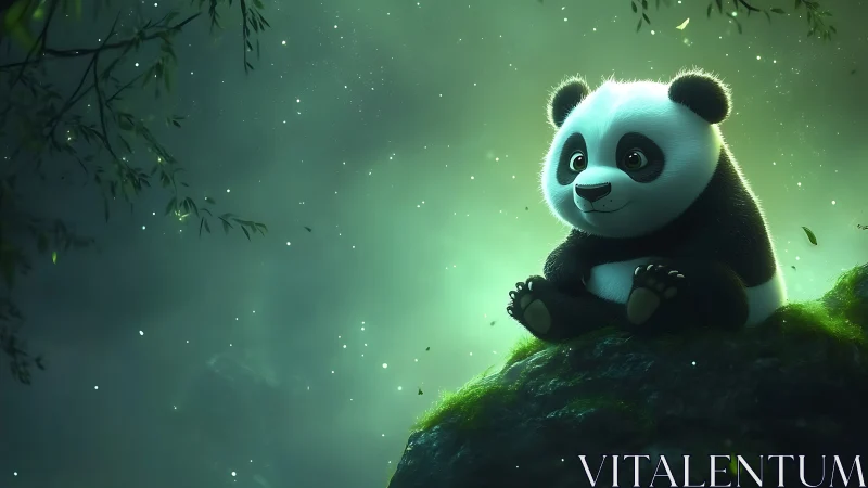 Moonlit baby panda quietly rehearses spells of gentle wonder